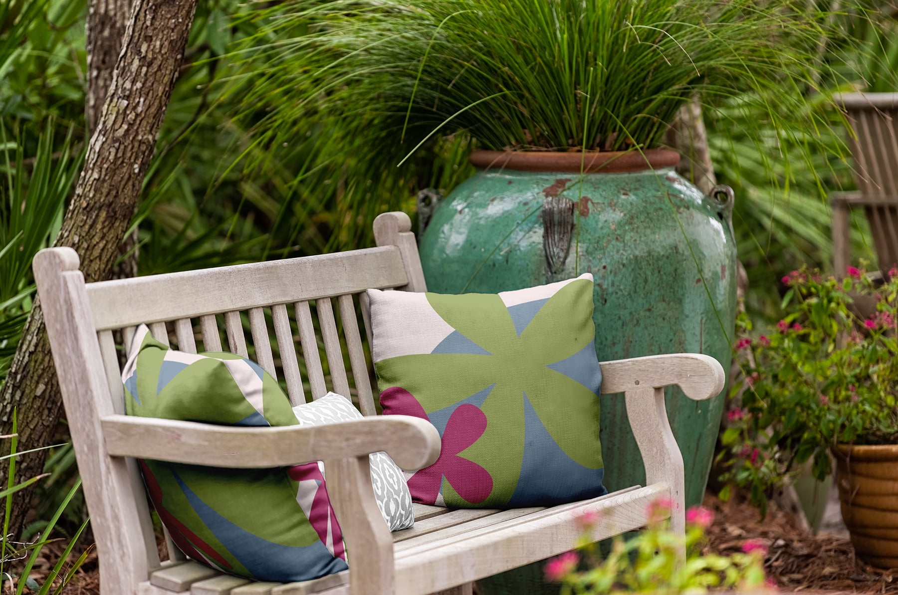 16" x 16" Simply Daisy Bold Flowers Indoor/Outdoor Pillow, Apple Green Qty 1