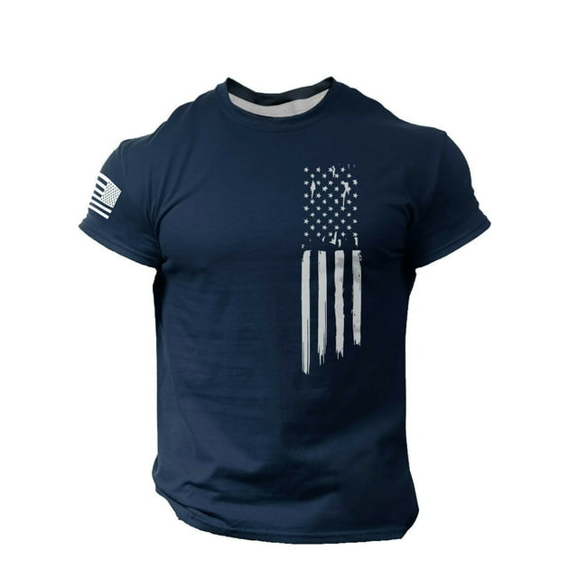 Men's Dress Shirts O Blouse Neck T-shirt Short Printed Sleeves Flag Distressed Design for Modern Style