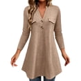 thumbnail image 2 of GaThRRgYP Tank Tops Ladies' Solid Color Casual Long Sleeved V-neck Fake Pocket Mid Length Pullover Top, 2 of 9