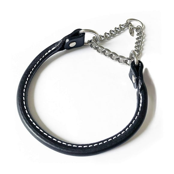 Auburn Leathercrafters Collier pour Chien Martingale en Cuir Roulé - 14 - Noir