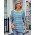 thumbnail image 4 of IWEMEK Short Sleeve Shirts for Women Summer Workout Tunics Tops Breathable Softness Round Neck Stripe Tees Size M, 4 of 7