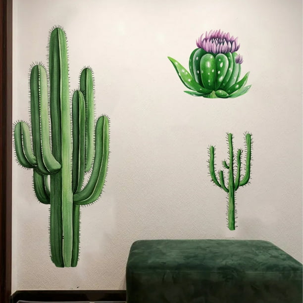 Adhesivos de pared autoadhesivos de PVC con forma de cactus, 30 x 90 cm, 2 hojas