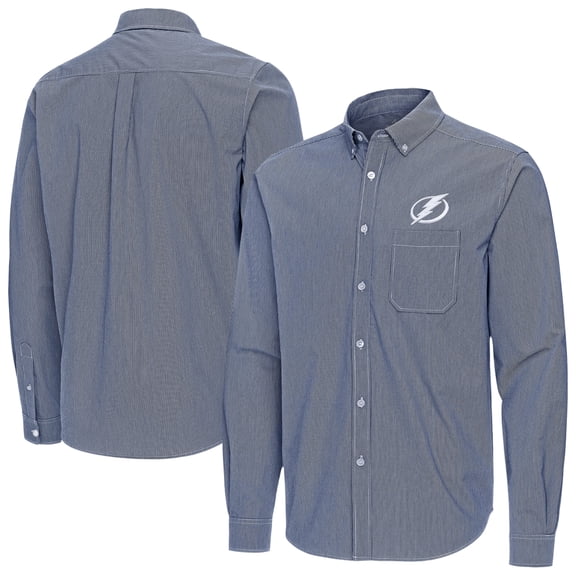Men's Antigua Navy Tampa Bay Lightning Porter Woven Tri-Blend Long Sleeve Button-Down Shirt