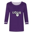 thumbnail image 4 of Hauts pour Femmes Manches Trois-Quarts Cœur Saint-Valentin Col Rond Imprimé Décontracté T-Shirt Ample Violet P, 4 of 5