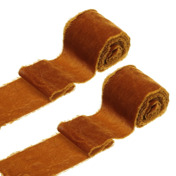 Uxcell 2 Roll Cinta de Terciopelo, 3 Pulgadas x 3 Yardas Cinta de Seda Hecha a Mano con Flecos Deshilachados para Decoración de Bodas, Naranja