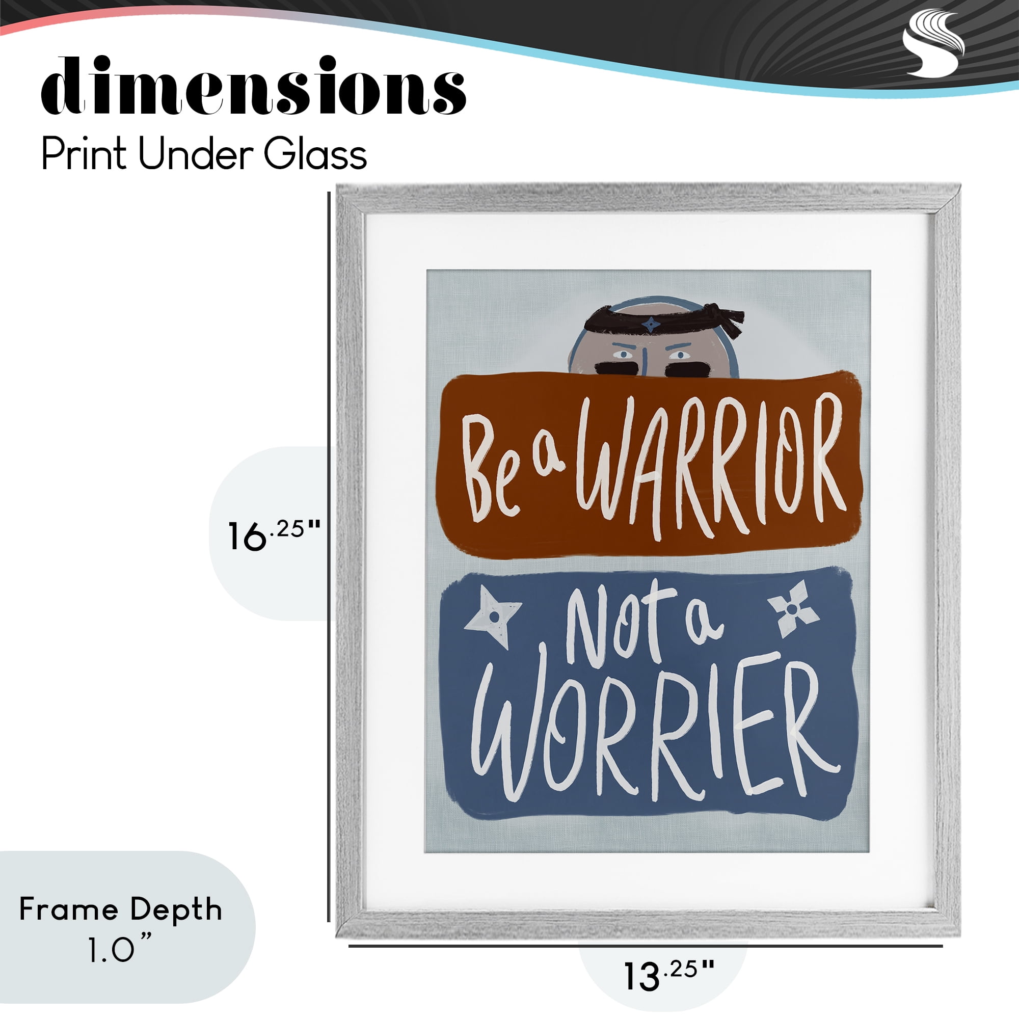 Stupell Industries Warrior Not Worrier Gray Framed Print Under Glass, design by Connie Summers