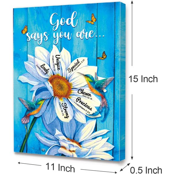 Y077 God Says You Are Inspirational Canvas Wall Art,Bible Verses Christian Art Canvas Sunflower Prints Framed Wall Art Ready to Hang For Bedroom Office Livingroom Farmhouse Home Wall Decor
