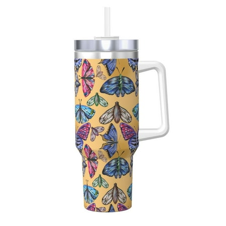 

Zeuib Butterfly 3 Printed Insulated Stainless Steel Hot/Cold Coffee Cup 40oz Ice Bully With Handle Tumbler with Straw and Handle Insulated Water Bottle Travel Mug Cup