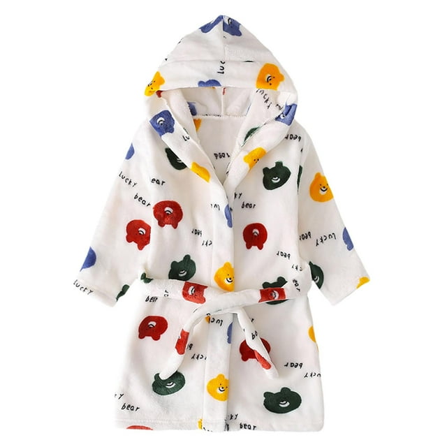 Hiiyo Infant Boys Cartoon Hooded Bathrobe with Pockets Warm Sleepwear Robe Nightgown