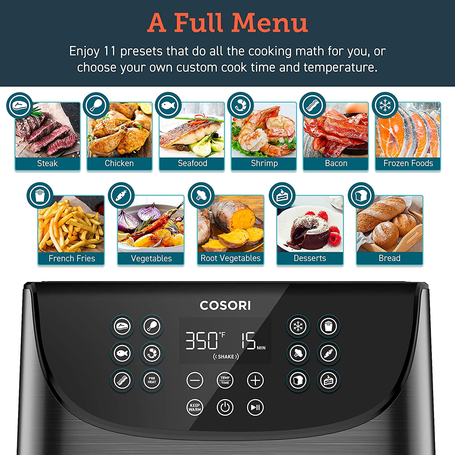Cosori Air Fryer Pro (100 recetas), personalizable 10 presets