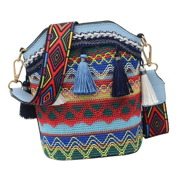 Bolsos de hombro bordados para mujer bolsos Hippie con borlas elegante bolso de mano turistico para el festival nocturno fin de Azul claro Sunnimix Bolso Bandolera Hippie Walmart en linea