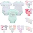 thumbnail image 3 of Vdoaml 3 Pack Infants Cotton Short Sleeve Bodysuit Baby Girl Summer Cute Romper Newborns Printed Onesies 6-9 White, 3 of 3
