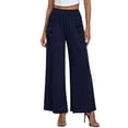 thumbnail image 2 of Pantalones de Cintura Alta con Elástico para Mujer, Estilo Informal, Holgados, de Pierna y Bolsillos. Azul S, 2 of 7