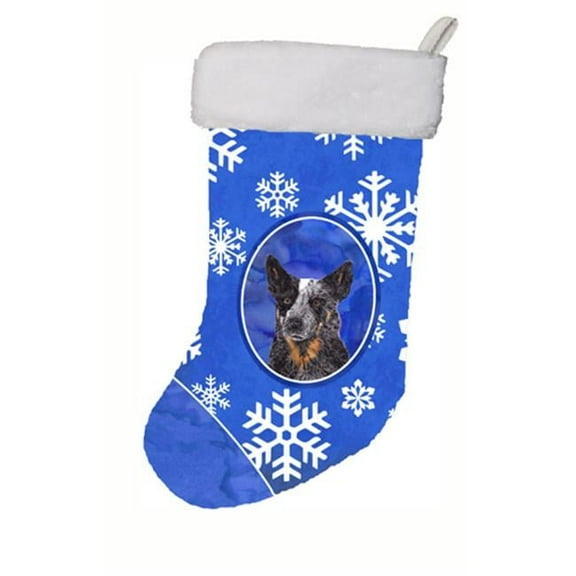 11 x 18 in. Australian Cattle Dog Winter Snowflakes Christmas Stocking