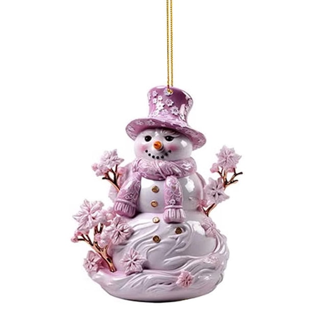 CAIROYAR Adornos de muñeco de nieve navideño, adornos colgantes de muñeco de nieve rosa navideño único en 2D para árbol de Navidad, manualidades navideñas colgantes para bodas, fiestas navideñas