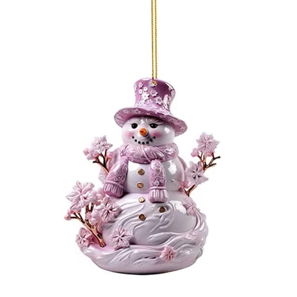Ruifaya Adornos de muñeco de nieve navideño, adornos colgantes de muñeco de nieve rosa navideño único en 2D para árbol de Navidad, manualidades navideñas colgantes para bodas, fiestas navideñas