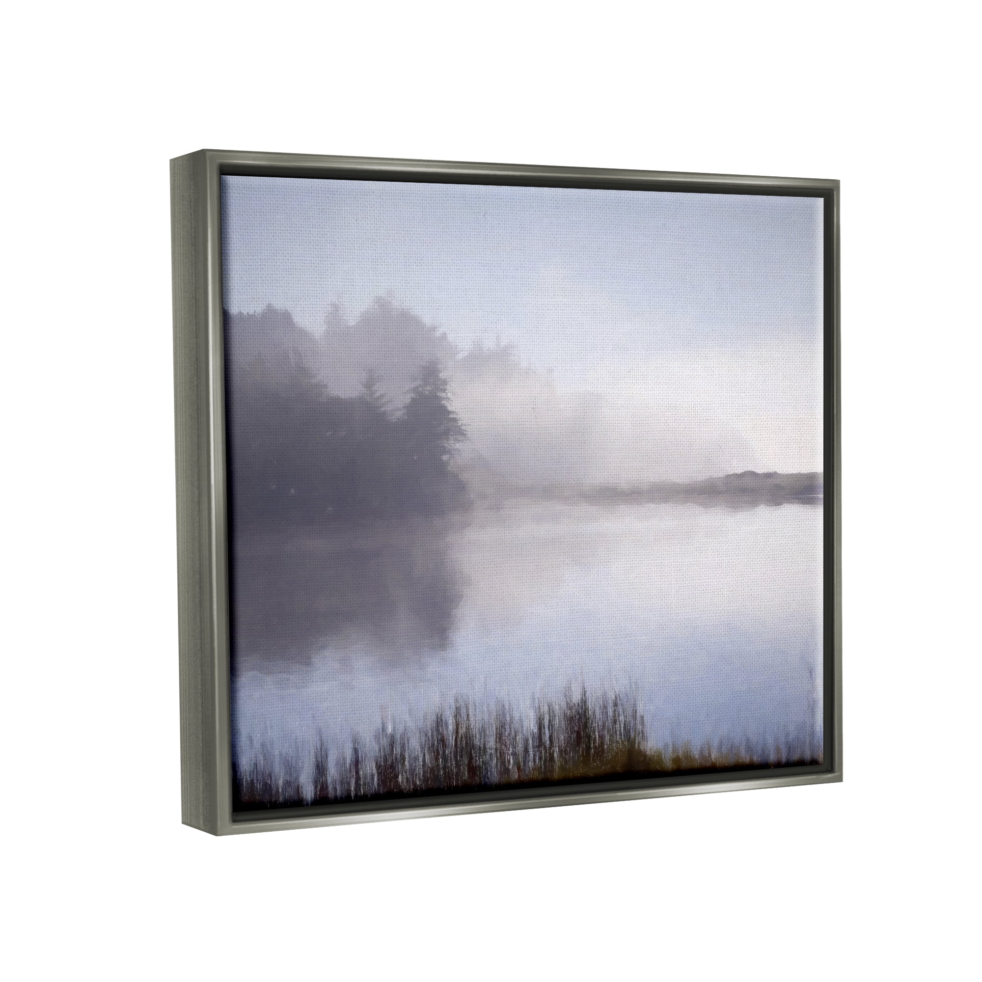 Stupell Foggy Lake Woodland Reflection Landscape Photography Gray Floater Framed Art Print Wall Art