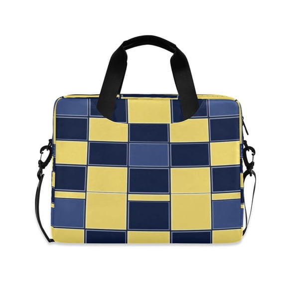 16inch Laptop Briefcase, Business Laptop Bag with Detachable Strap & Padded Compartment, Water-Resistant Polyester,Yellow and Blue Squares