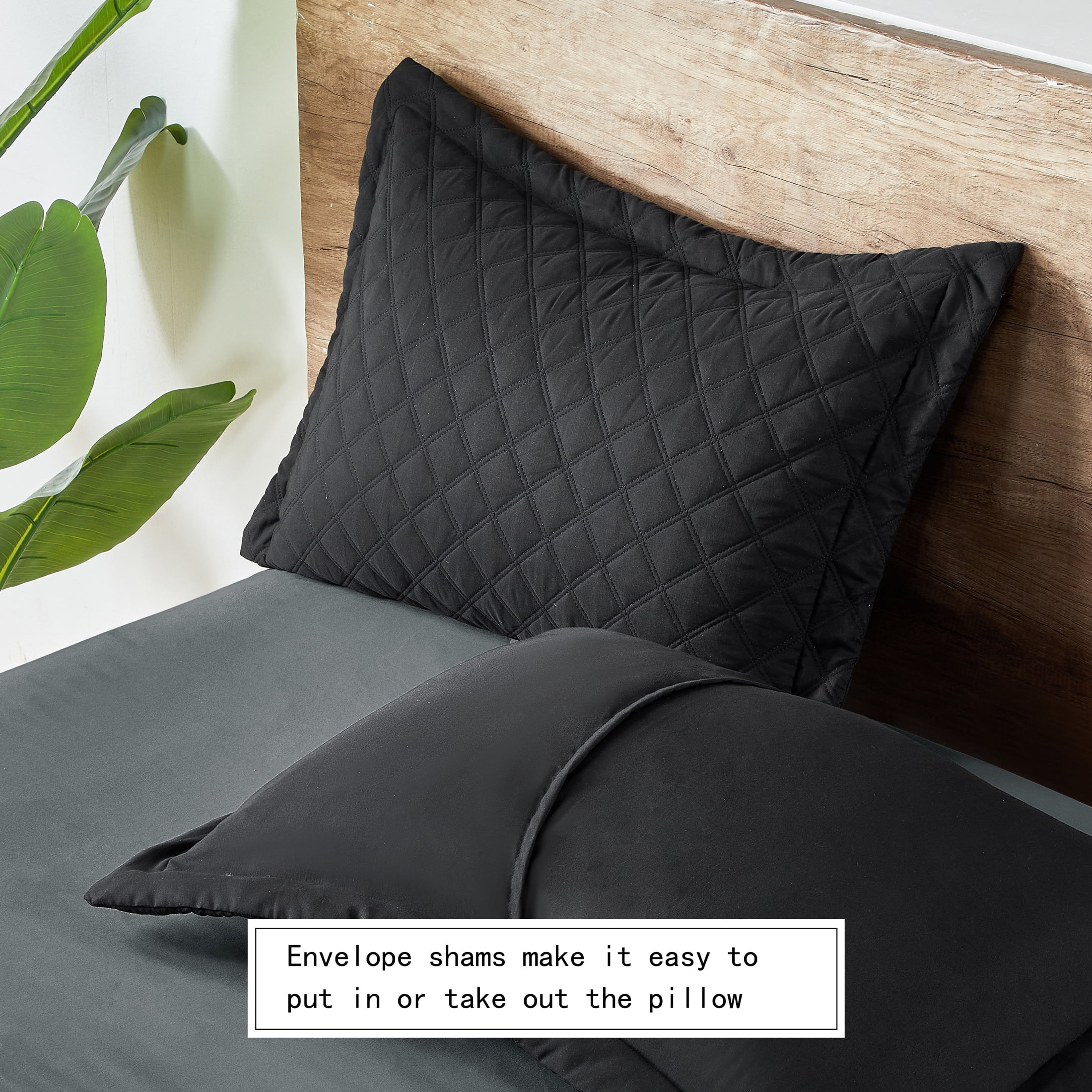 Mainstays All in One Lightweight Quilt Set and Sheet Set -7 Piece, Full, Black