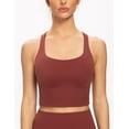 thumbnail image 2 of AGONVIN Women's Strappy Longline Yoga Sports Bra Padded Wireless Crop Top Cami Tank Top Cabernet Red X-Small, 2 of 7