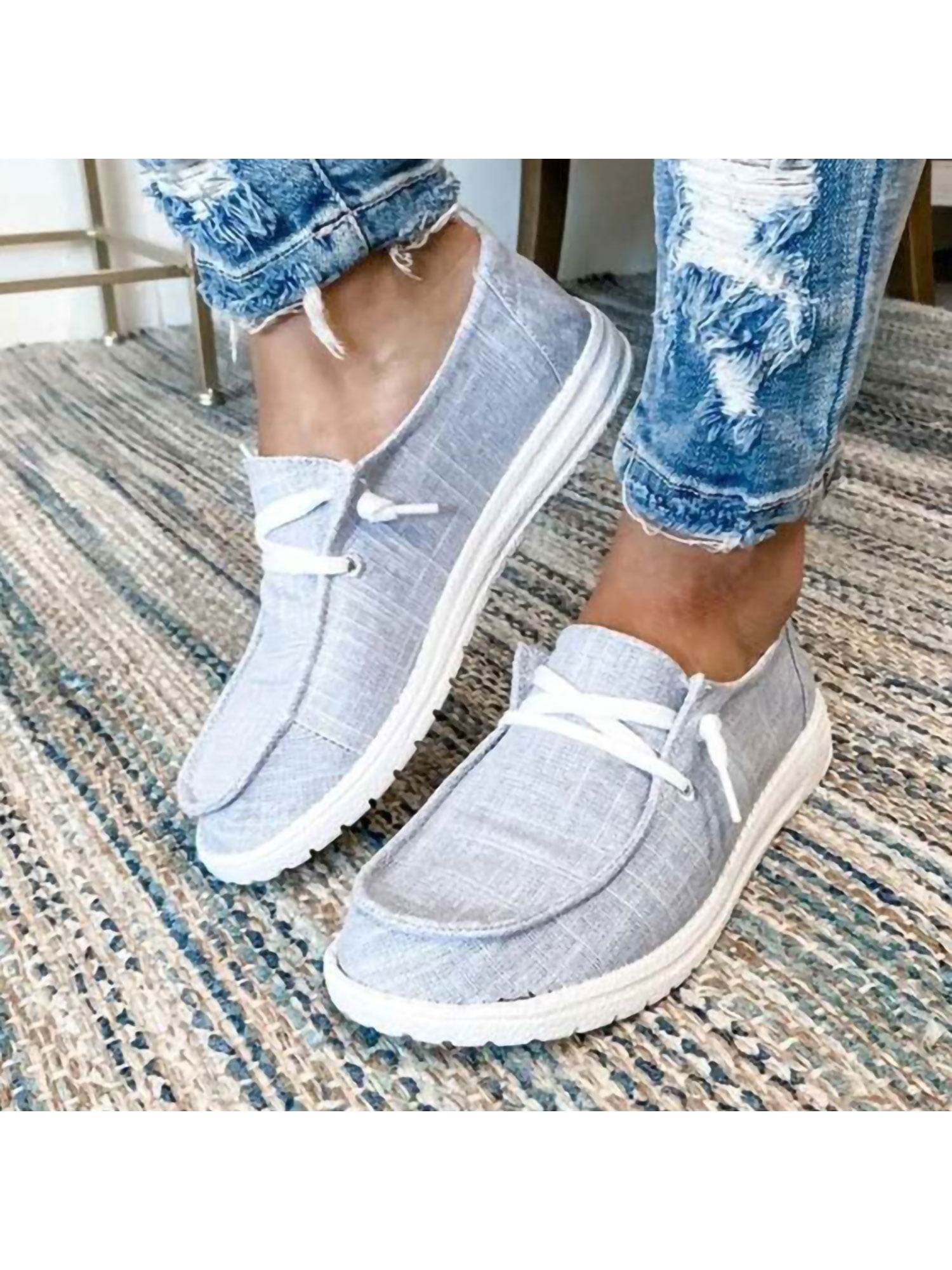 Womens Slip-on Loafer Rock Band Decor Fashion Sneaker Casual Flat Walking Shoes Canvas 