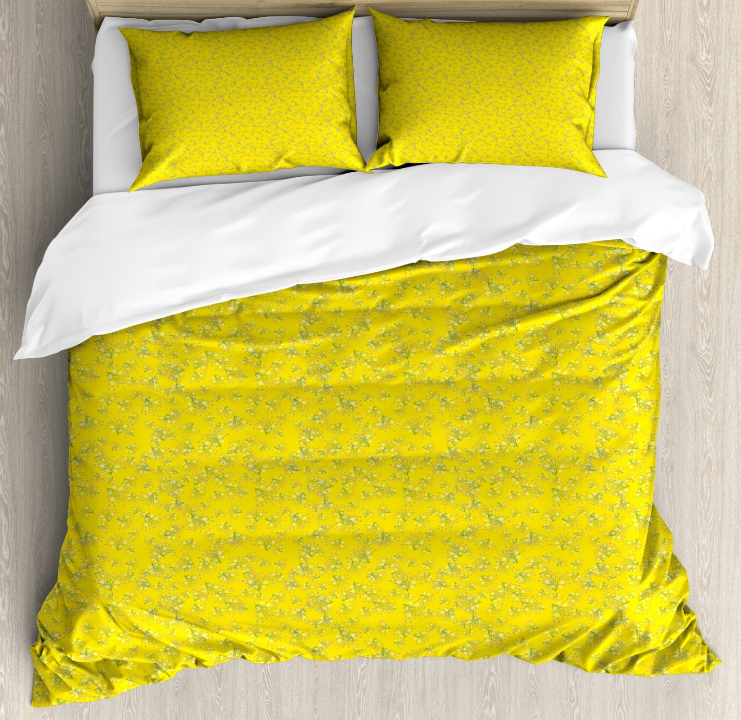 Floral Yellow Duvet Cover Set Queen Size, Romantic Spring with Ditsy