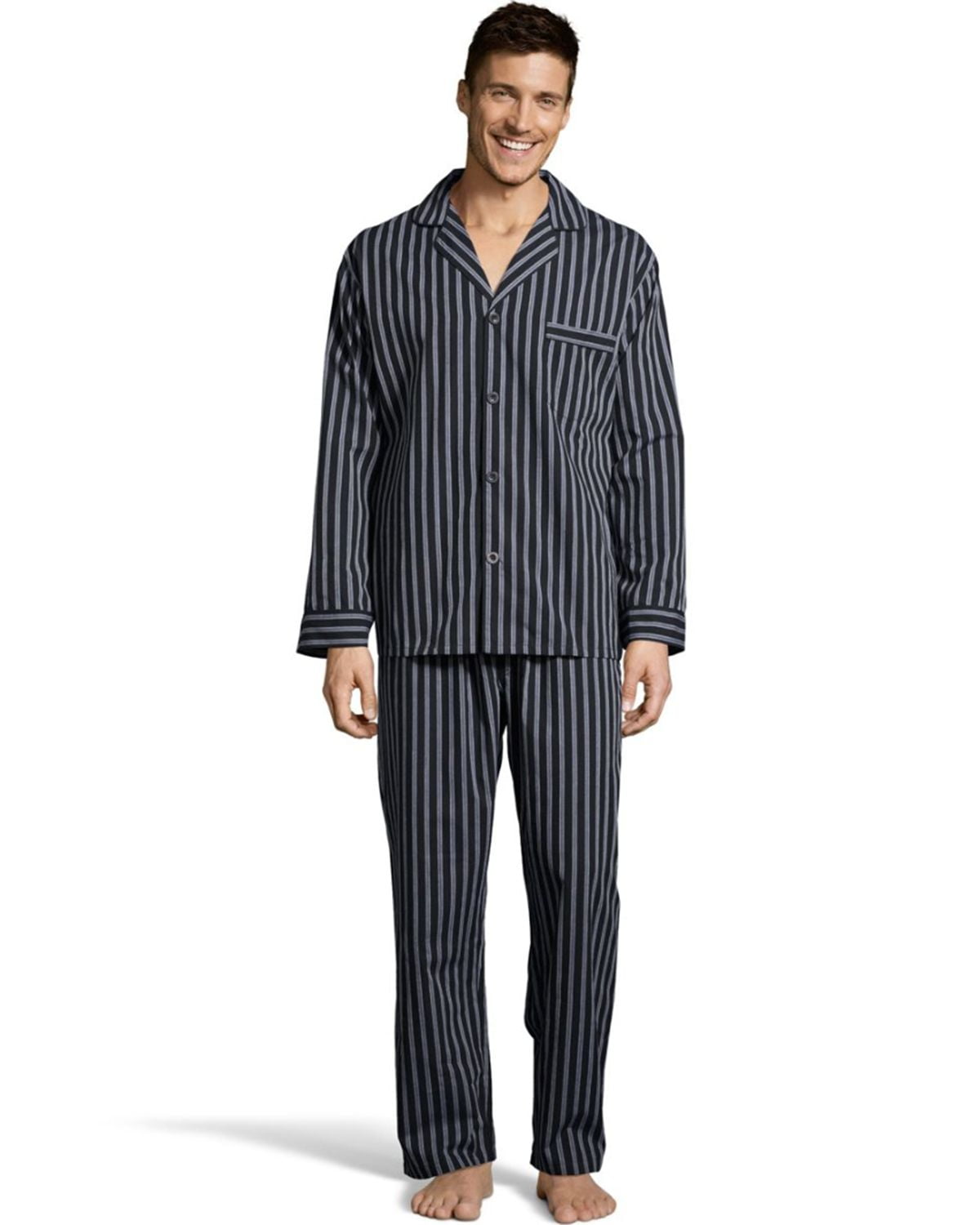 Hanes Mens Woven Pajamas, S, Black/Grey Stripe - Walmart.com