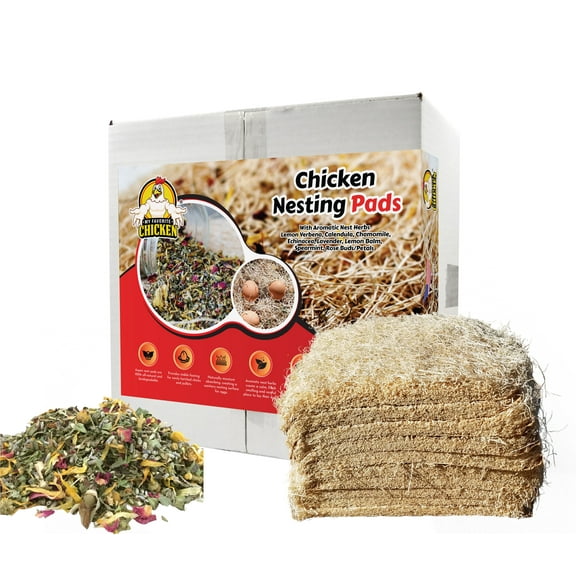 Chicken Nesting Pads with Aromatic Nest Herbs | Natural Excelsior Aspen Fiber Poultry Bedding | 13 x 13 Inches | Pack of 10