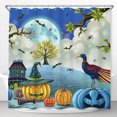 thumbnail image 1 of Whimsical Halloween Shower Curtain with Full Moon, Bats, Spiders Lanterns, 1 of 5