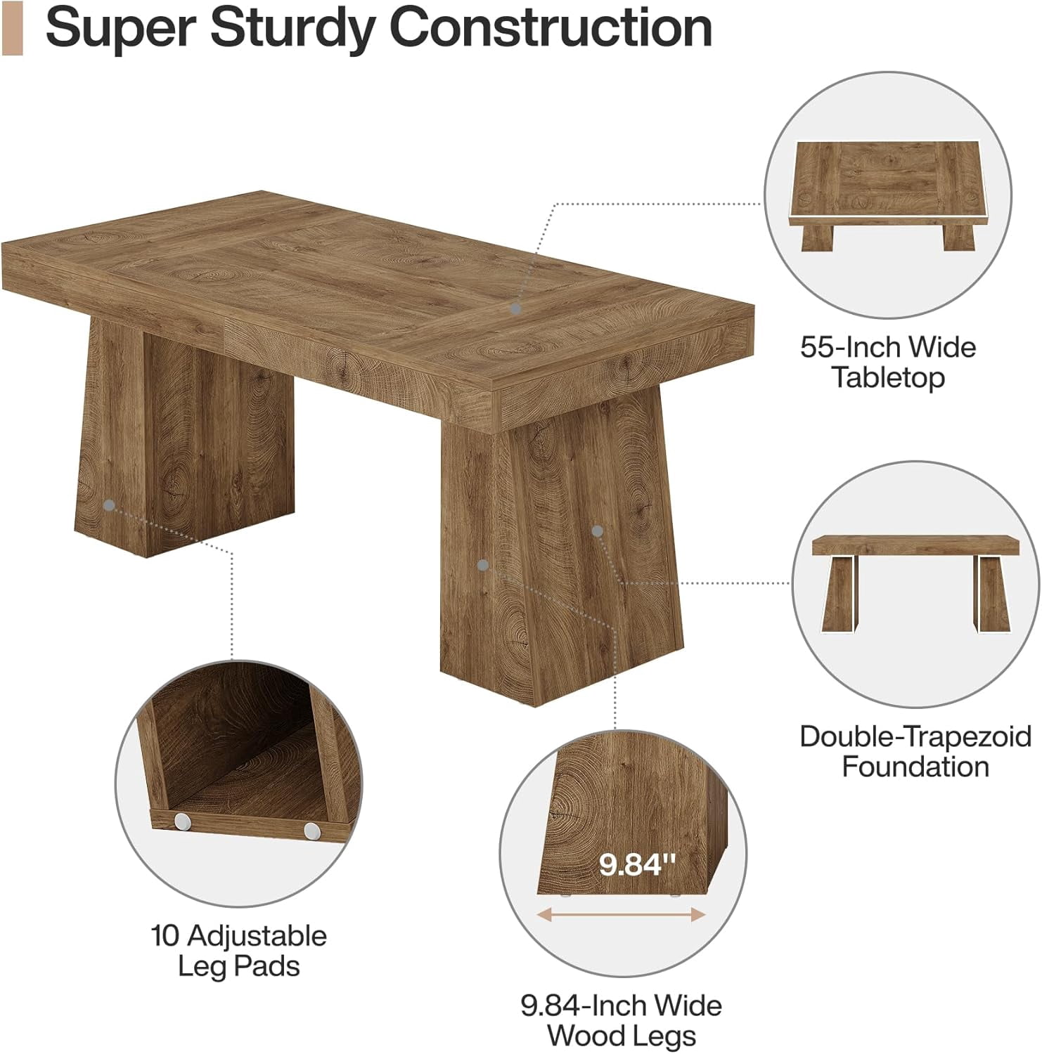 Tribesigns Wooden Executive Desk, 55-Inch Computer Writing Table with Double Pedestal, Light Brown