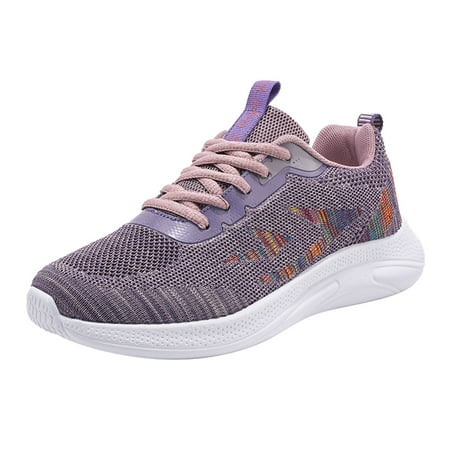 

SEMIMAY Ladies Fashion Casual Shoes Lace Up Mesh Breathable Lightweight Damping Absorbing Soft Sole Sport Shoes Purple