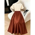 thumbnail image 2 of Women's V-Neck Ruffle Sleeve Midi Dress, Color Block Buckle Cinched Waist Elegant Dress for Office Brunch, 2 of 6