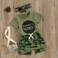 thumbnail image 2 of Elippeo Girls Summer 3PCS Shorts Sets 3 6 12 18 24 Months 3 4 5 Years Short Sleeve Letter Print Tops Camouflage Shorts Headband Sets, 2 of 7