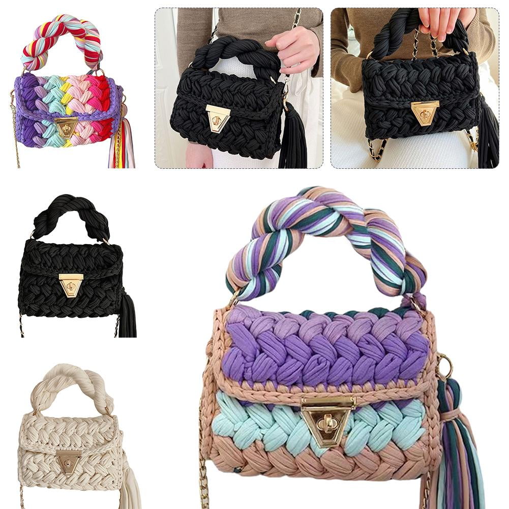 Fashion Colorful Crochet Women Handbag Tassel Thick Rope Woven Shoulder Bags= C9O7