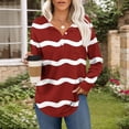 thumbnail image 2 of Womens Long Sleeve T-Shirts Long Sleeve Chest Pocket Button Henley Neck Striped Graphic Tunic Tops Loose Casual Tees (2XL, Red 01), 2 of 4