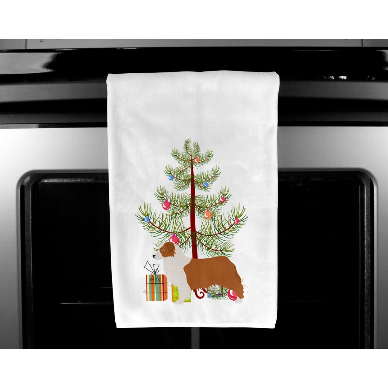 Australian Shepherd Dog Merry Christmas Tree White Kitchen Towel Set of 2