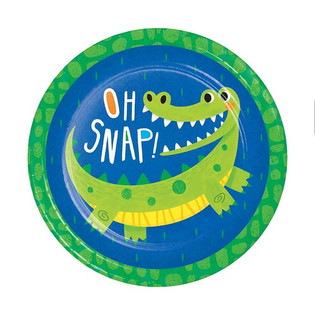 Creative Party - Plato para Cena Diseño Caimán Cumpleaños - Pack de 8 (Cerde Brillante, Azul, Amarillo)