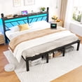 thumbnail image 2 of EnHomee King Size Metal Bed Frame with Headboard Metal Platform Bed Frame with Storage Platform Metal Bed Frame King with LED Lights, Noise Free, Black, 2 of 8