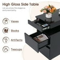 thumbnail image 3 of Modern End Table with Charging Station and Drawers, High-gloss Surface LED Light Strip with 15 Color Options, Stylish Storage Solution for Living Room, Bedroom, Study, Set of 2, Black, 3 of 9