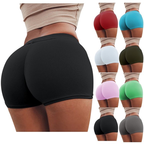 Tqyyweavej Women's Booty Shorts High Waisted Tummy Control Seamless Micro Shorts Elastic Rise Solid Color Tight Yoga Shorts Leggings for Women