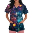 thumbnail image 5 of Garbnen Happy New Year Print Scrubs Tops for Women Plus Size Stretch V Neck Short Sleeve Women’s Shirts Xmas Valentine's Day Holiday Prints Nursing Medical Uniform, 5 of 6