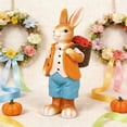 thumbnail image 6 of LWVITH 2 PCS Easter Bunny Couple Resin Figurine Set, Spring Garden Decor with Flower Basket and Raincoat, Cute Interactive Tabletop Ornament for Mantel Shelf, Holiday Home Party Decoration Gift, 6 of 9