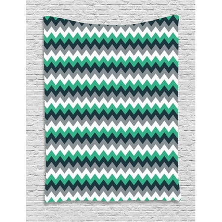 Chevron Tapestry Zig Zag Symmetric Arrows Striped Pattern In Vibrant Color Artisan Print Wall Hanging For Bedroom Living Room Dorm Decor Jade Green