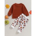 thumbnail image 4 of Faithtur Toddler Girls Halloween Pants Sets Solid Color Long Sleeve Tops Pumpkin Print Drawstring Pants Sets, 4 of 9