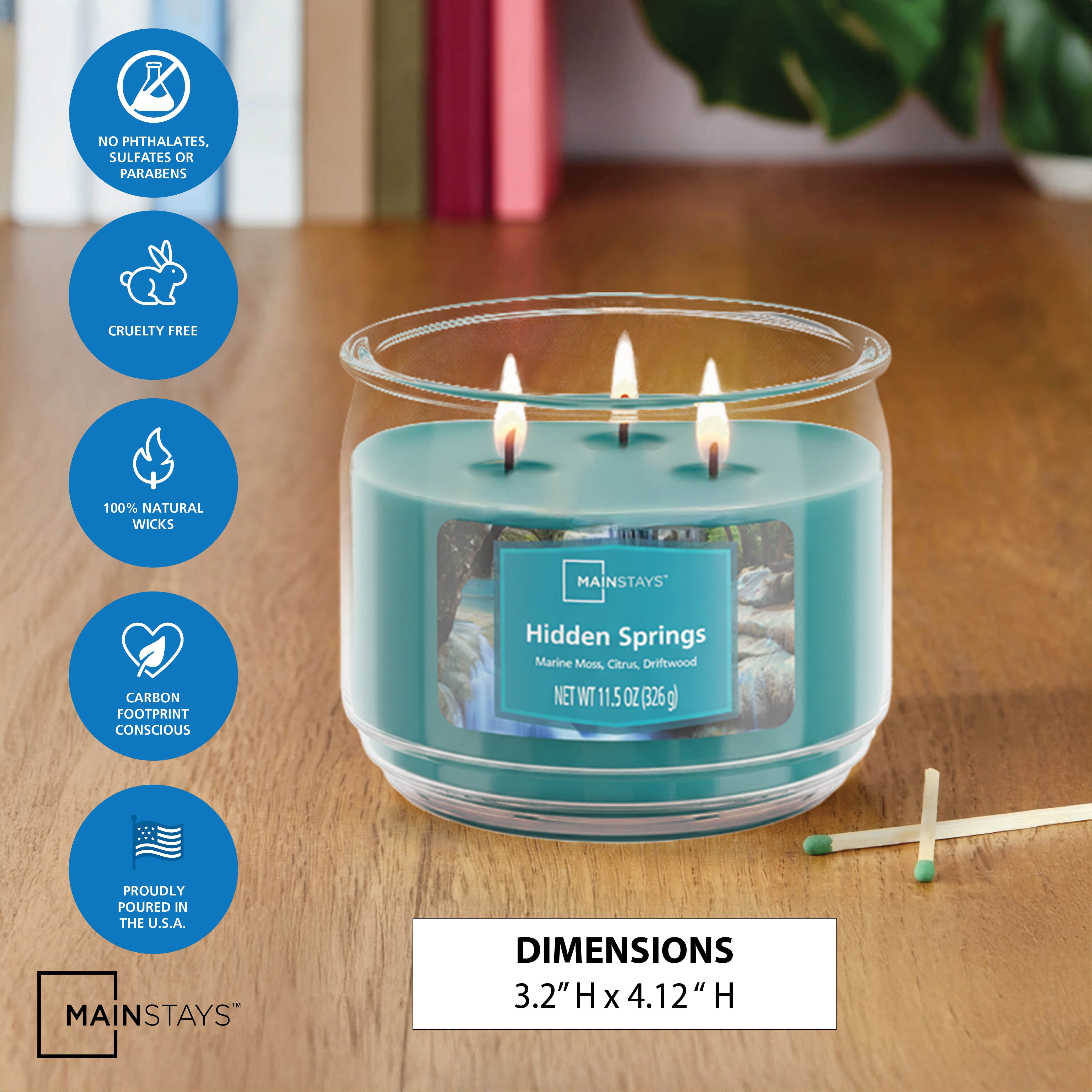 Mainstays 3-Wick Scented Glass Jar Candle, Hidden Springs, 11.5oz.