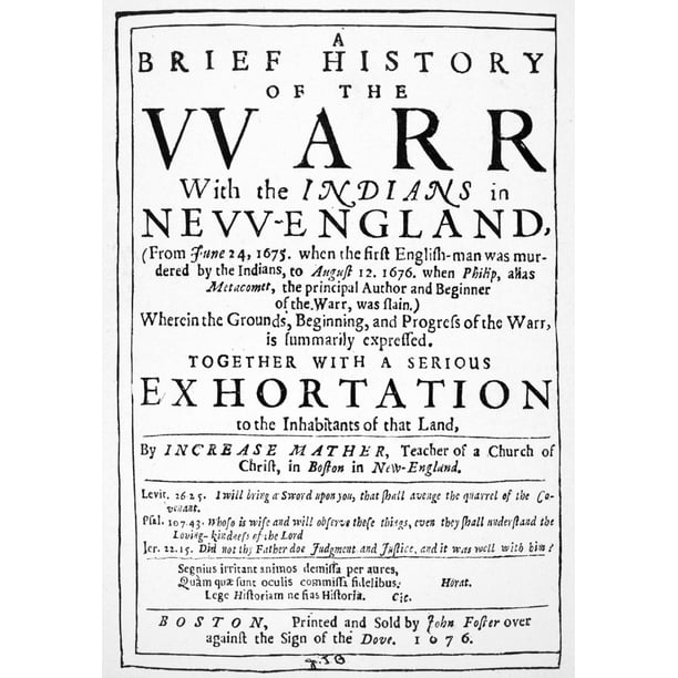 King PhilipS War 1676 Ntitle Page Of A History Of King PhilipS War By ...