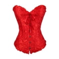 thumbnail image 3 of Corsé con ribete floral para mujer, faja de satén, lencería de jacquard con cordones rojo, 3 of 9