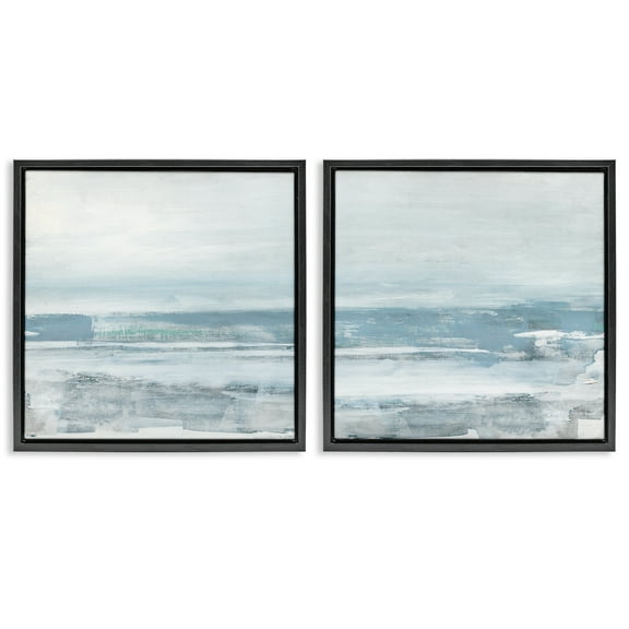 Stupell Industries Abstract Ocean Beach Abstract Painting Black Floater Framed Canvas Art Print Wall Art, 18 x 18, Set of 2