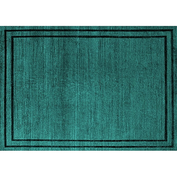 Ahgly Company Machine Washable Indoor Rectangle Oriental Turquoise Blue Industrial Area Rugs, 3' x 5'