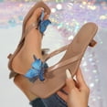 thumbnail image 4 of Square Open Toe Flip Flops for Women Kitten Heel Thong Sandals with Elegant Butterfly Decor Party Dress Shoes Slides Khaki Size 7.5, 4 of 7